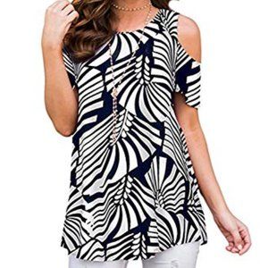 Medium cold shoulder top. Black and white